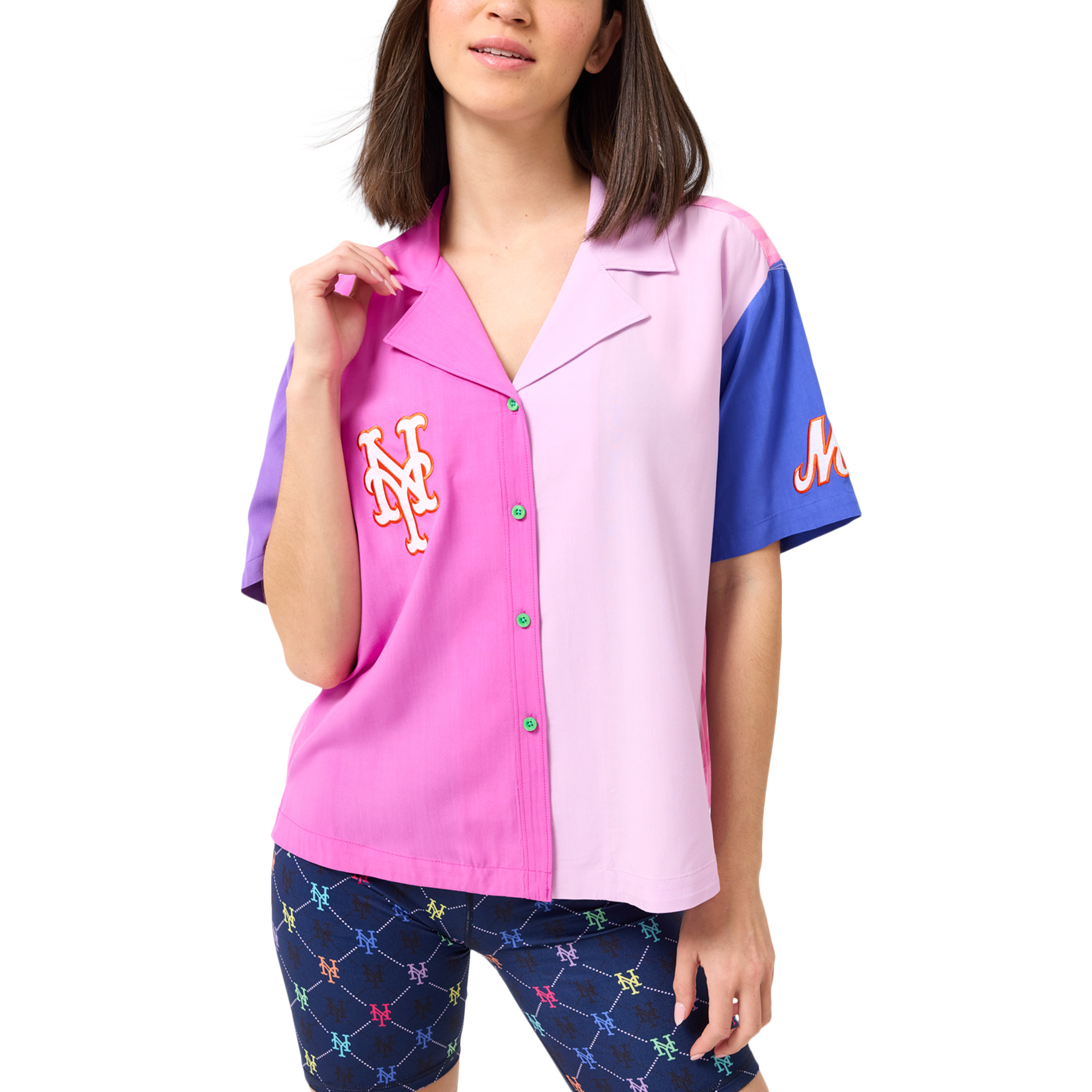 Women’s Terez Pink New York Mets Color Block Button-Up Shirt