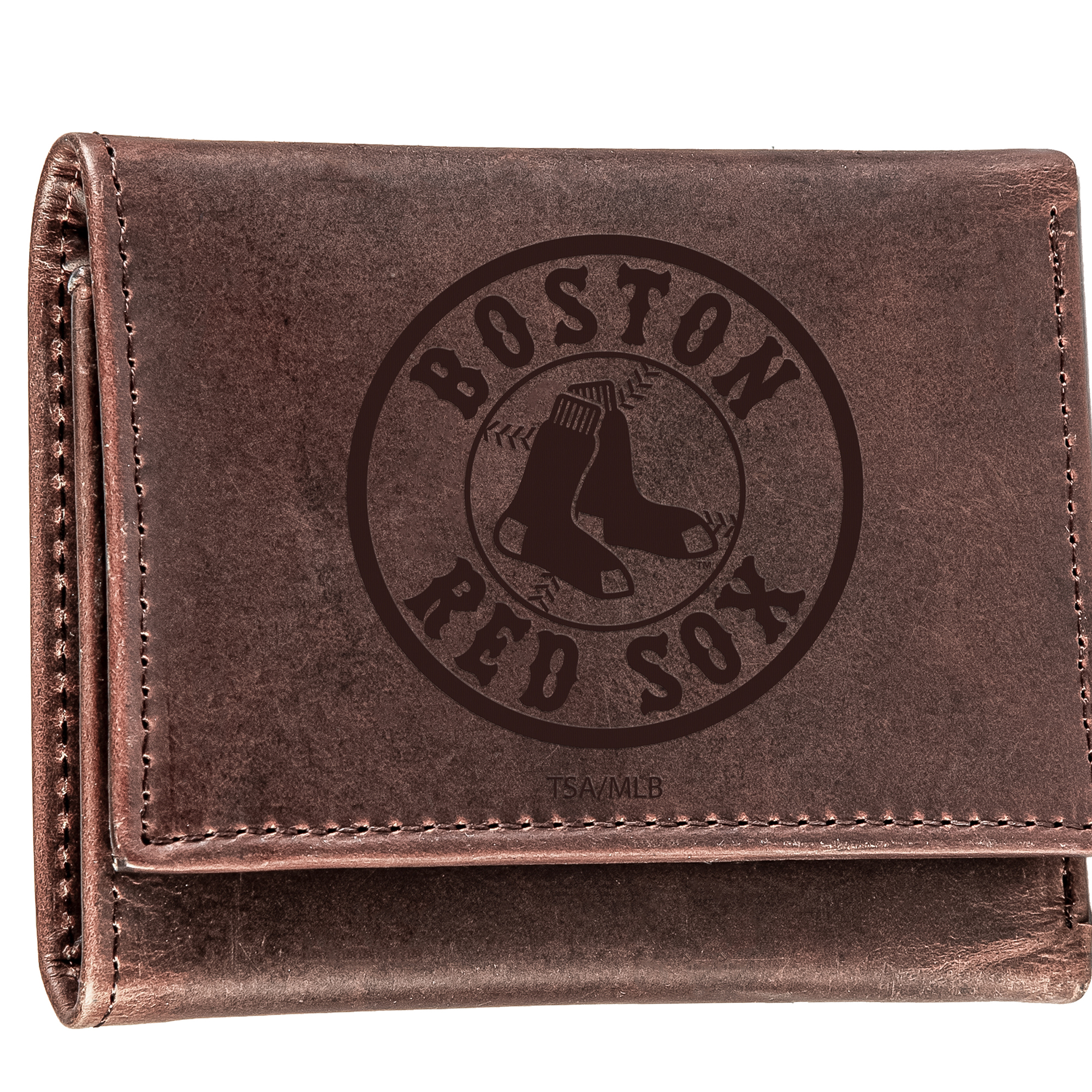 Brown Boston Red Sox Tri-Fold Leather Wallet