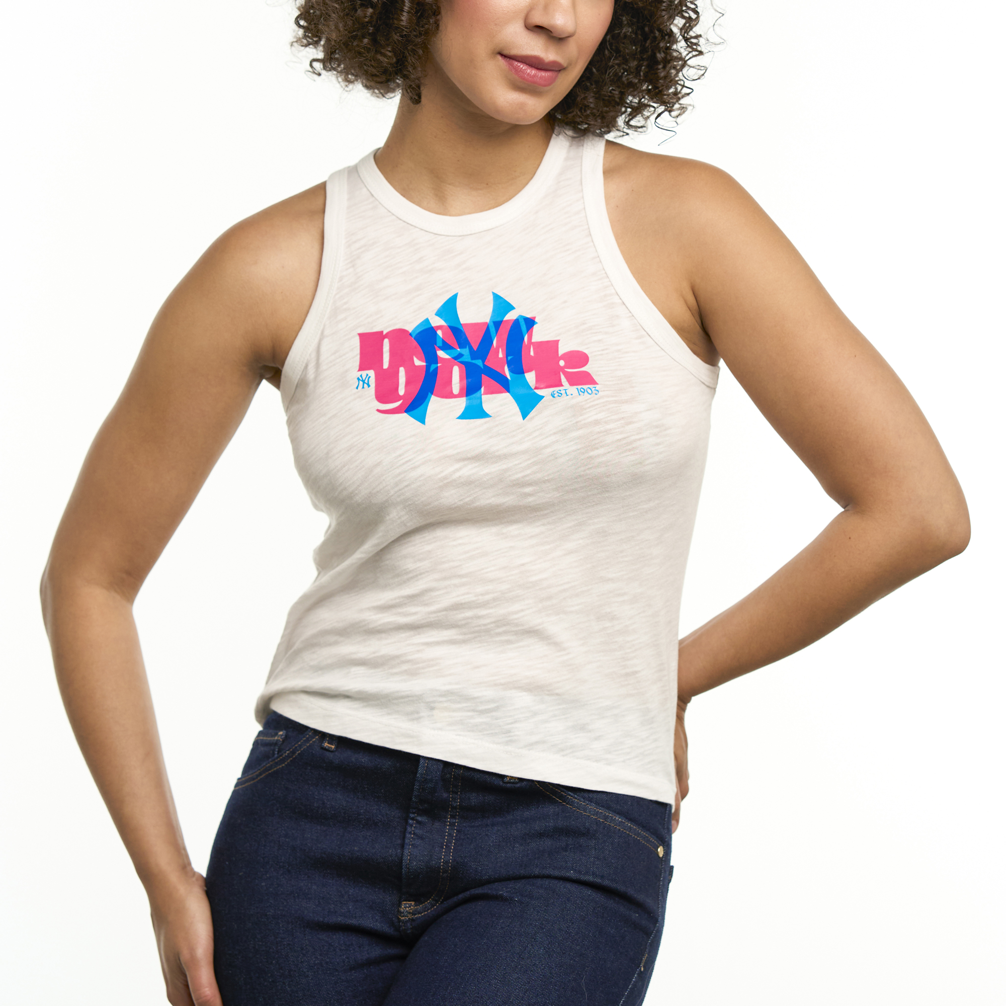 Women’s Lusso White New York Yankees Lourdes Tank Top