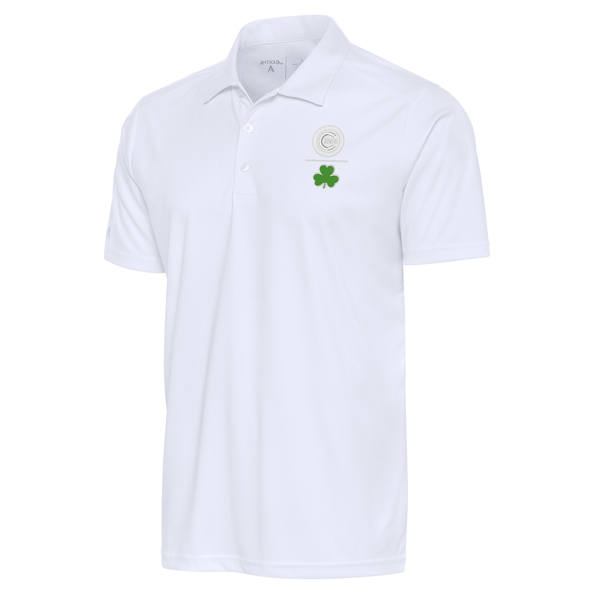 Men’s Antigua White Chicago Cubs Shamrock Tribute Polo