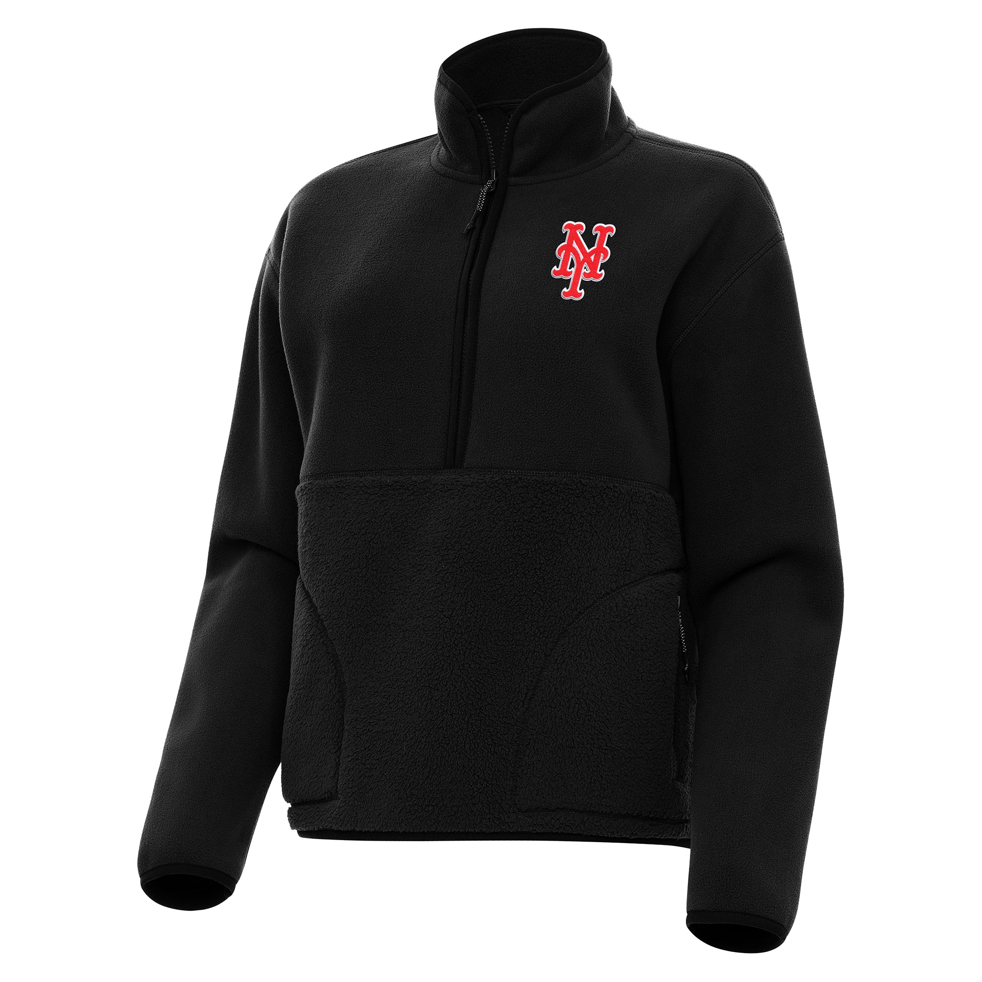 Women’s Antigua Black New York Mets Figure Half-Zip Sweatshirt