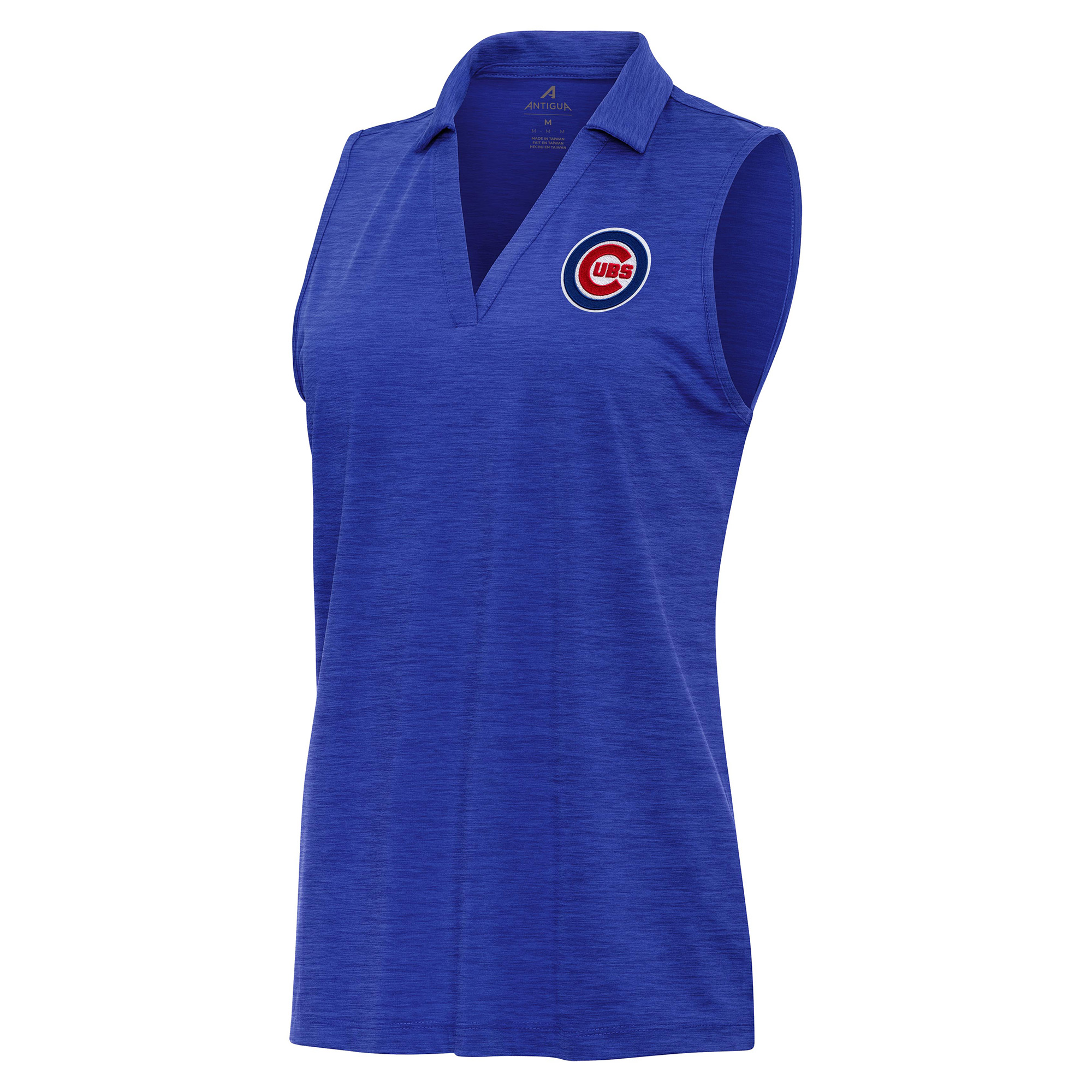 Women’s Antigua Heather Royal Chicago Cubs Layout Sleeveless Polo