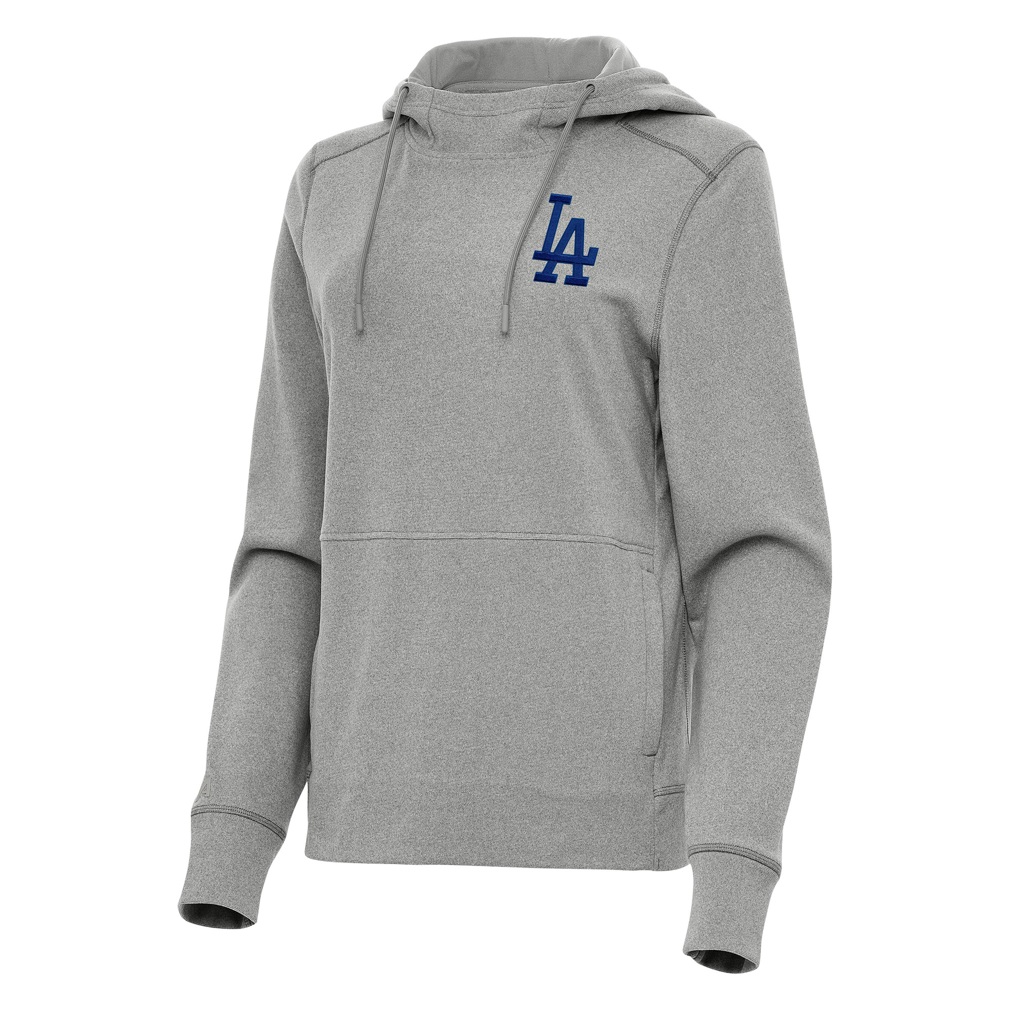 Women’s Antigua Heather Gray Los Angeles Dodgers Justice Pullover Hoodie