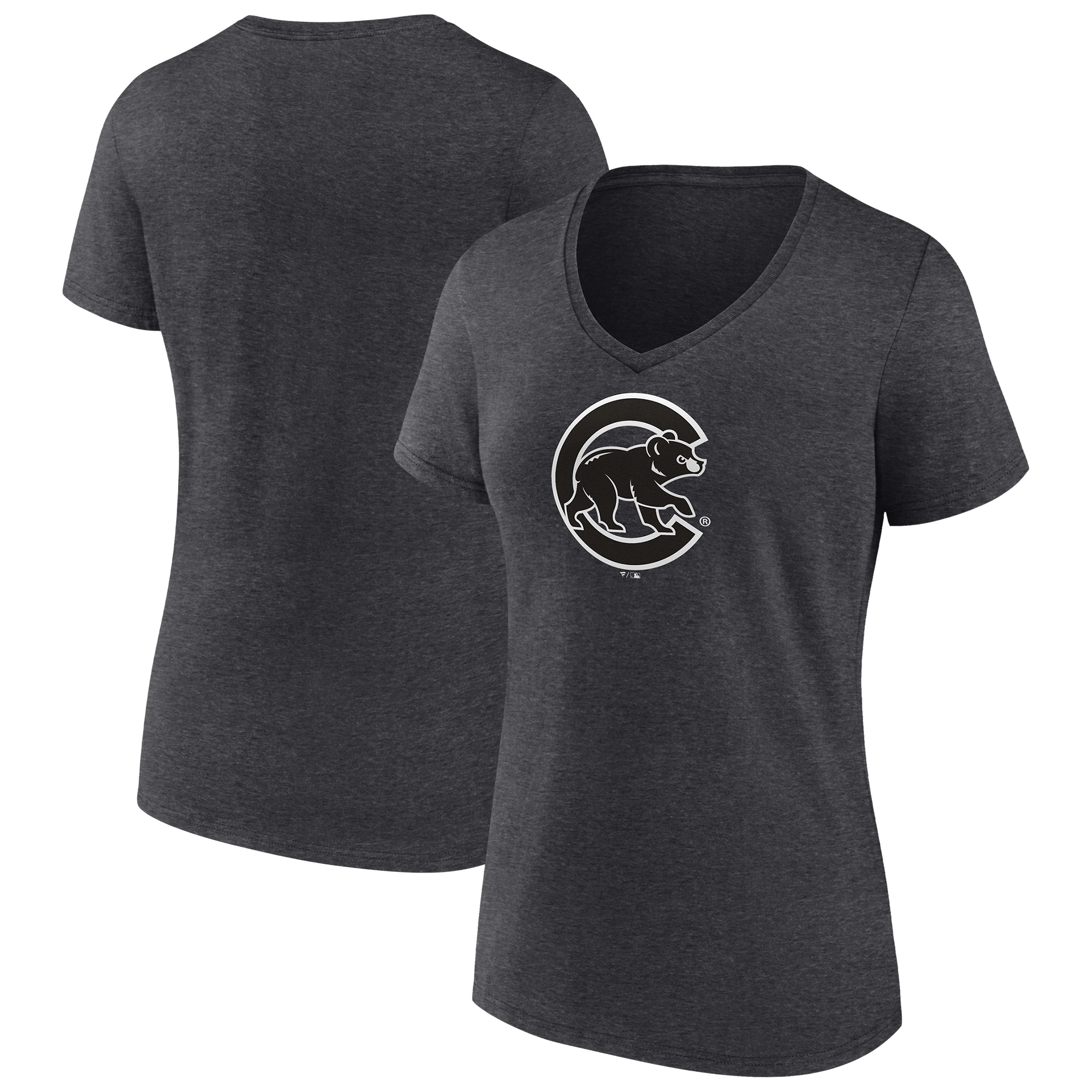 Women’s Charcoal Chicago Cubs Monochrome V-Neck T-Shirt