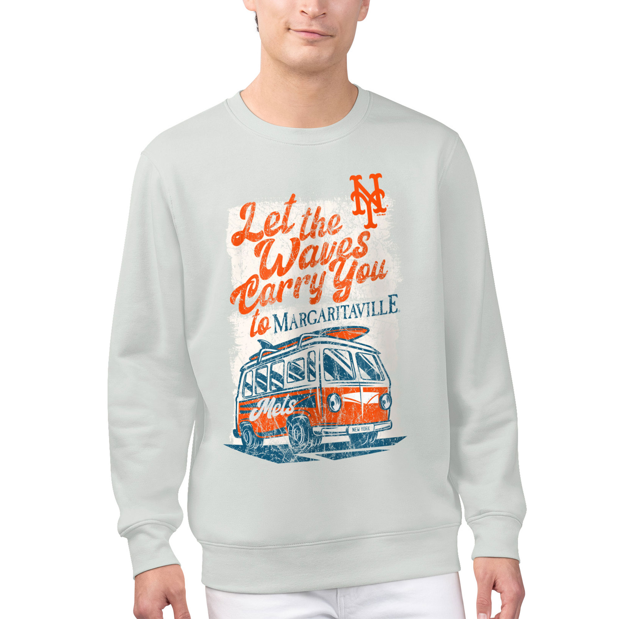 Men’s Margaritaville Silver New York Mets Bus Waves Graphic Pullover Sweatshirt