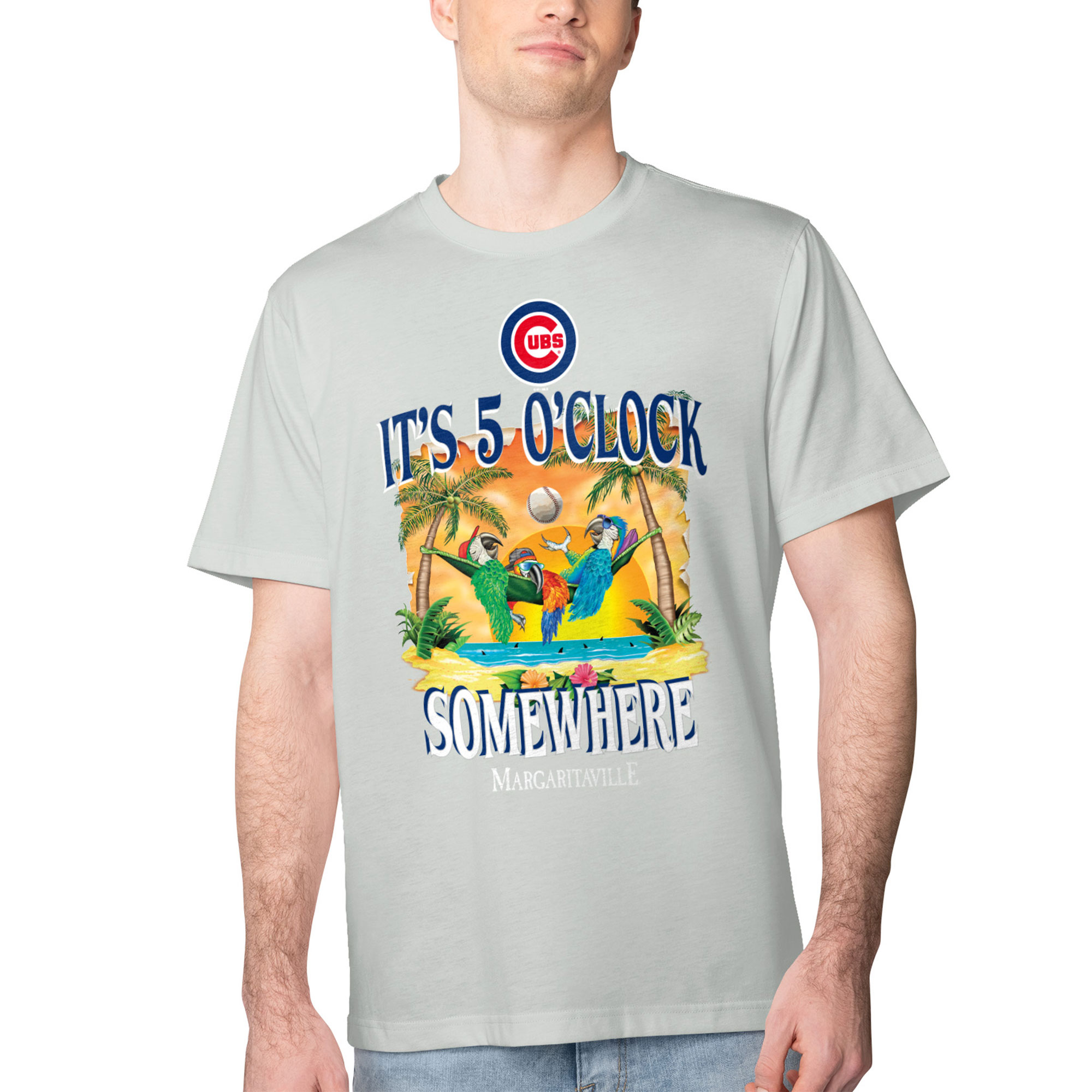 Men’s Margaritaville Silver Chicago Cubs Five O’Clock Graphic T-Shirt