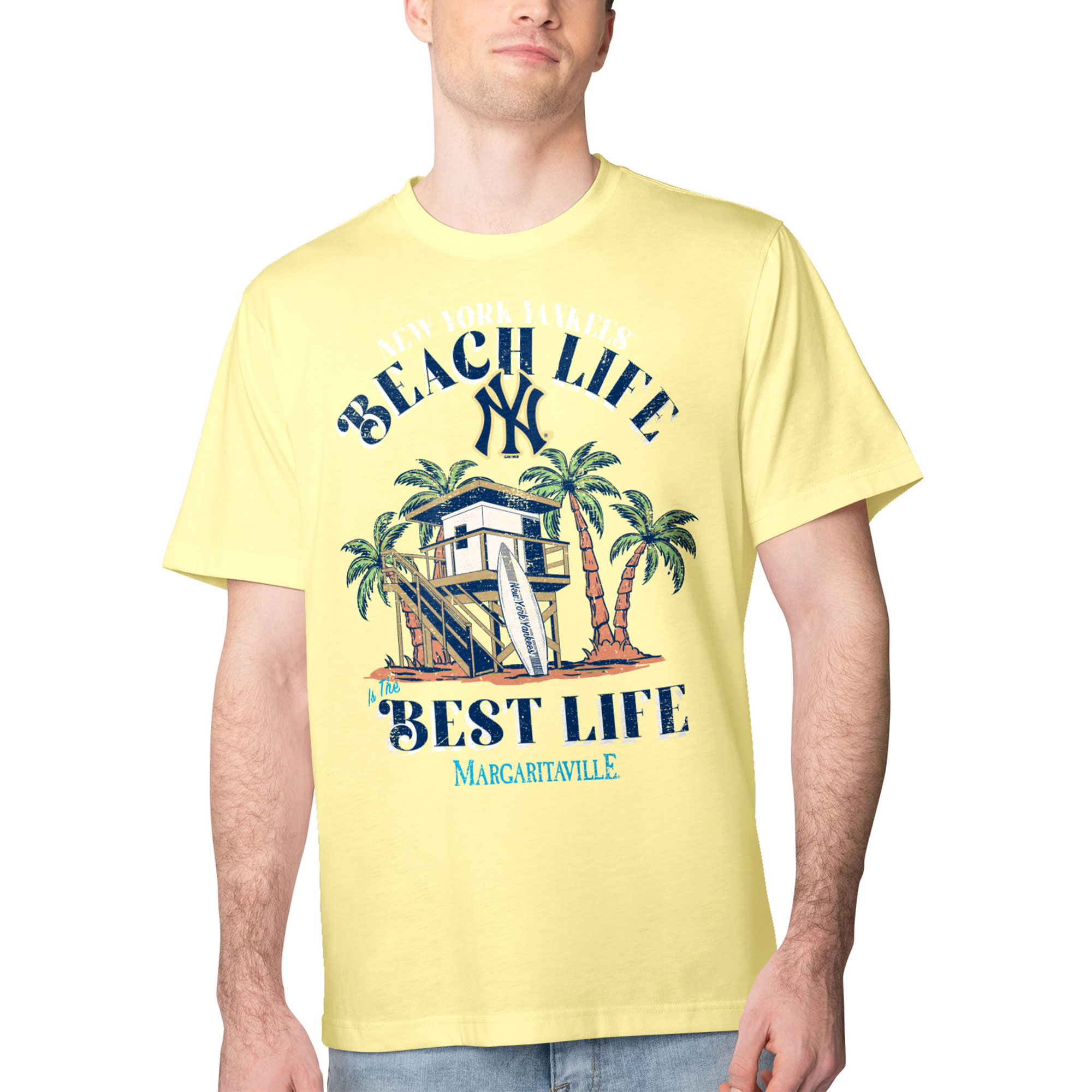 Men’s Margaritaville Yellow New York Yankees Beach Hut Graphic T-Shirt