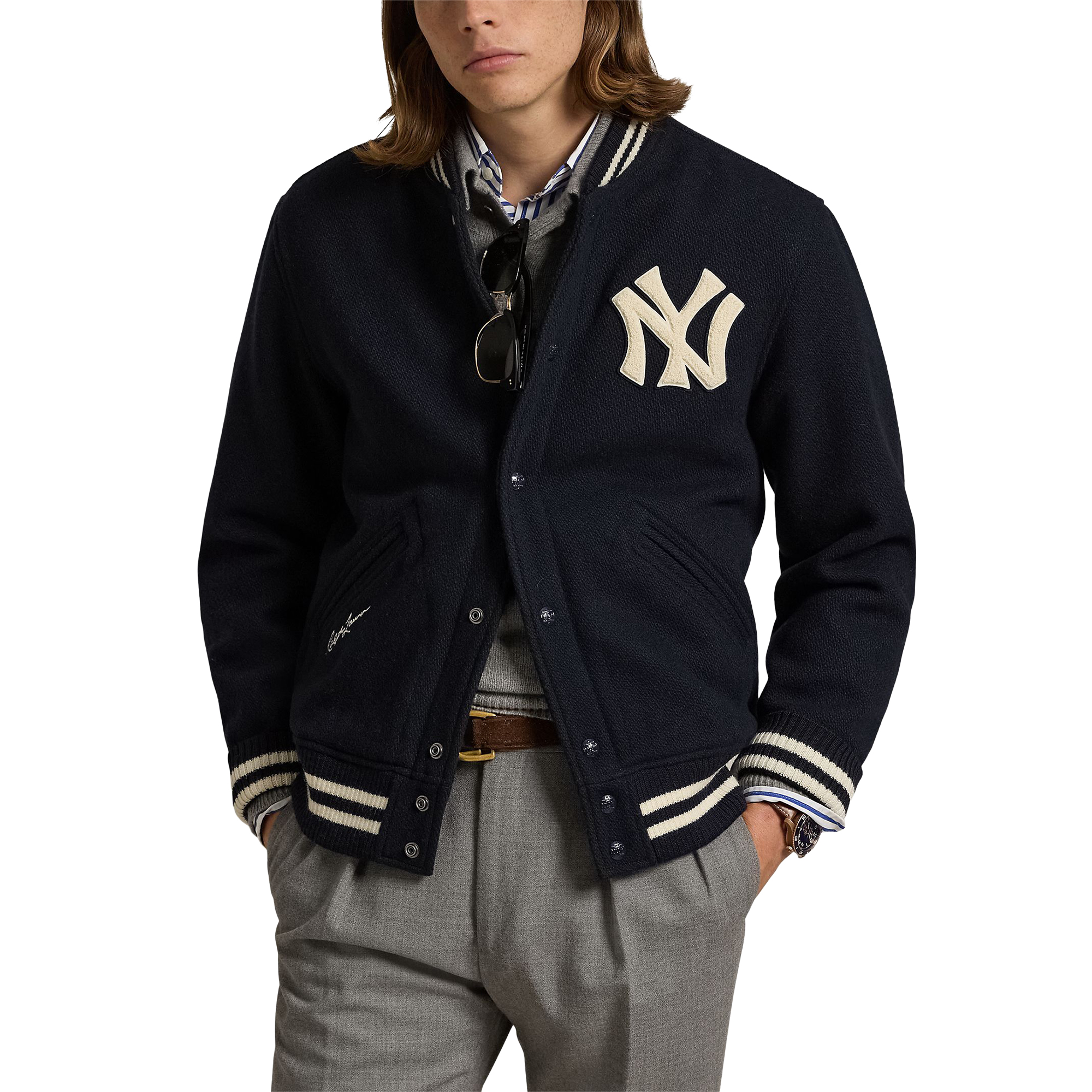 Polo Ralph Lauren Navy Yankees Lined Full-Snap Bomber Jacket