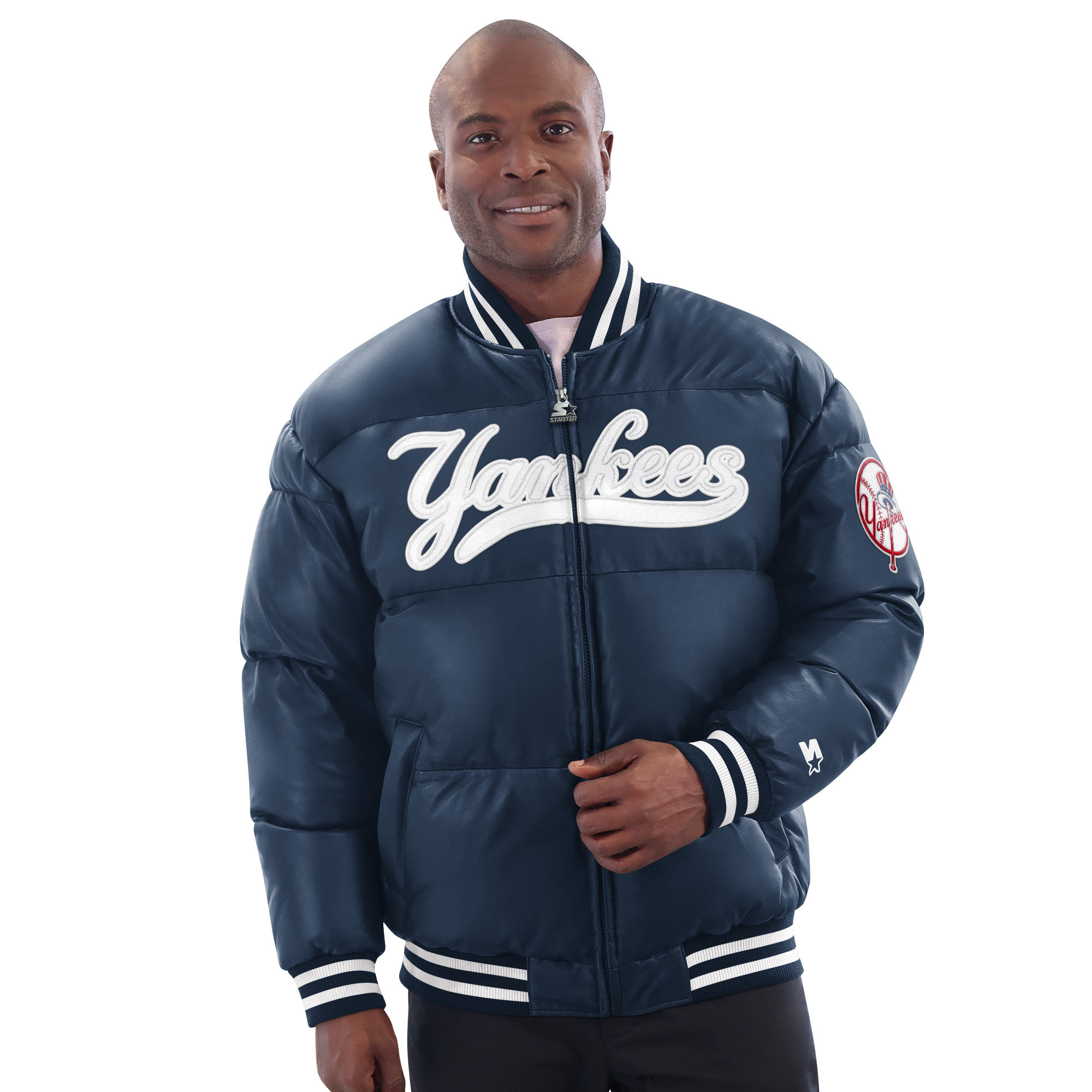 Men’s Starter Navy New York Yankees Full-Zip Leather Jacket