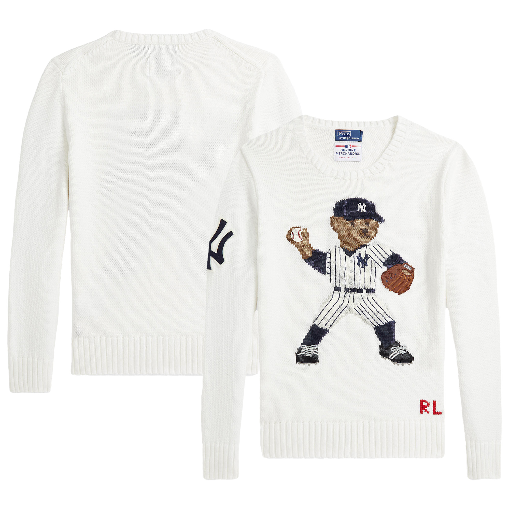Youth Polo Ralph Lauren White Yankees Bear Pullover Sweater