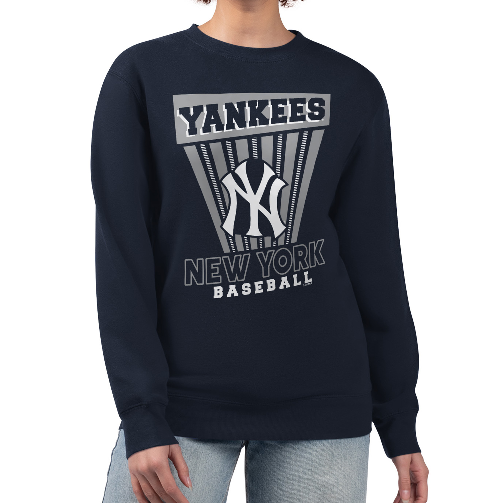 Women’s Starter Navy New York Yankees Poster Print Pullover Sweatshirt