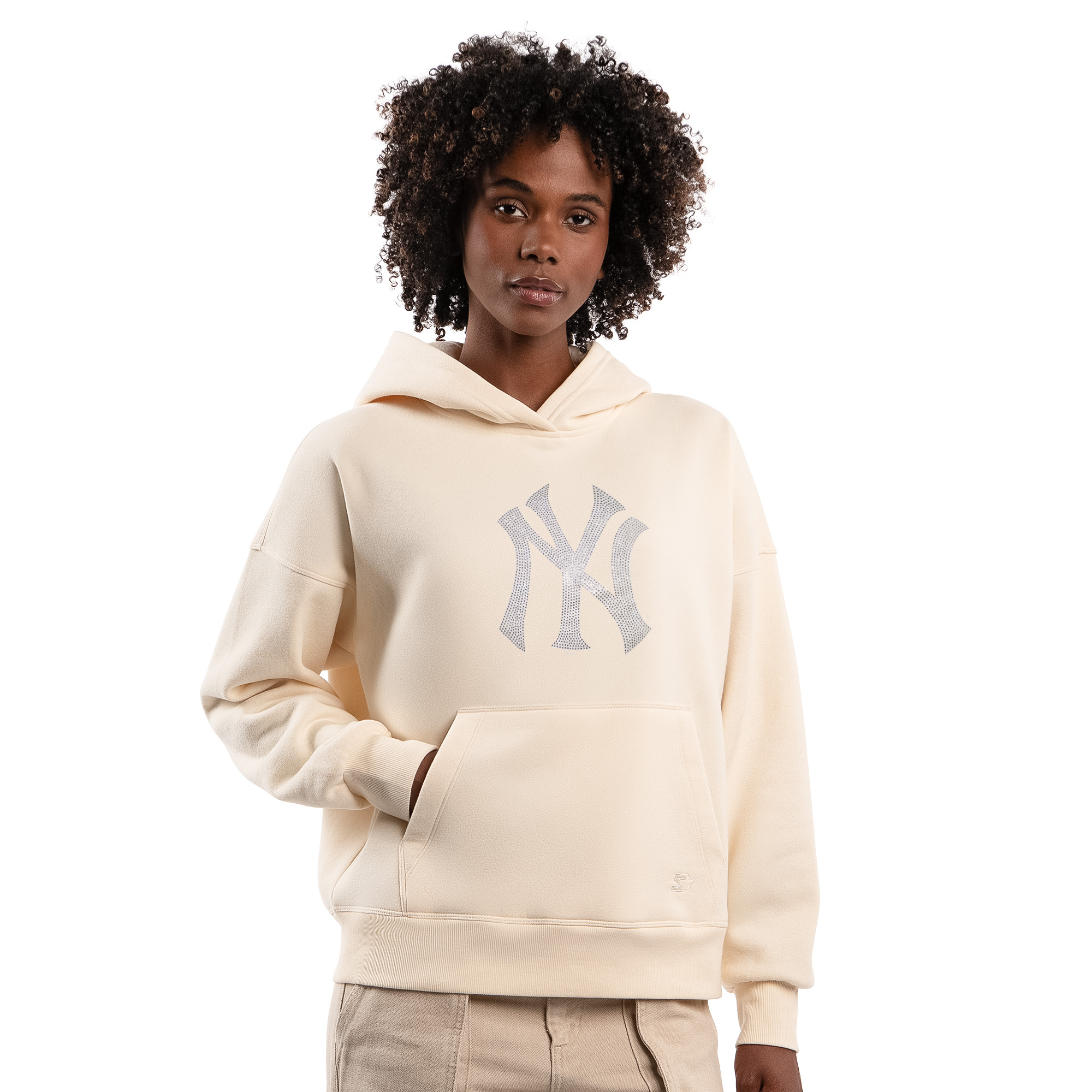 Women’s Starter Cream New York Yankees Fleece Rhinestone Hoodie