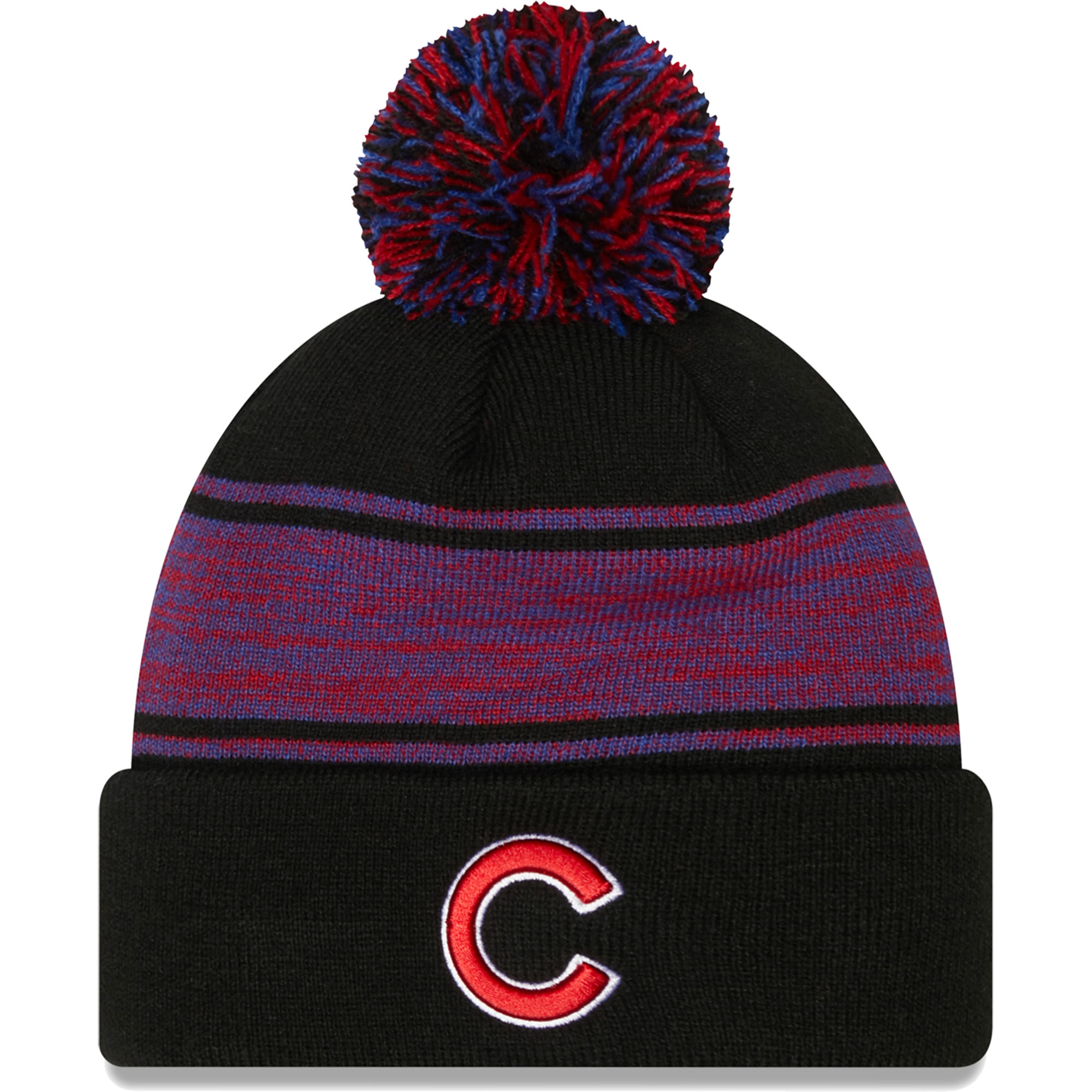 Men’s New Era Black Chicago Cubs Chilled Cuffed Knit Hat with Pom