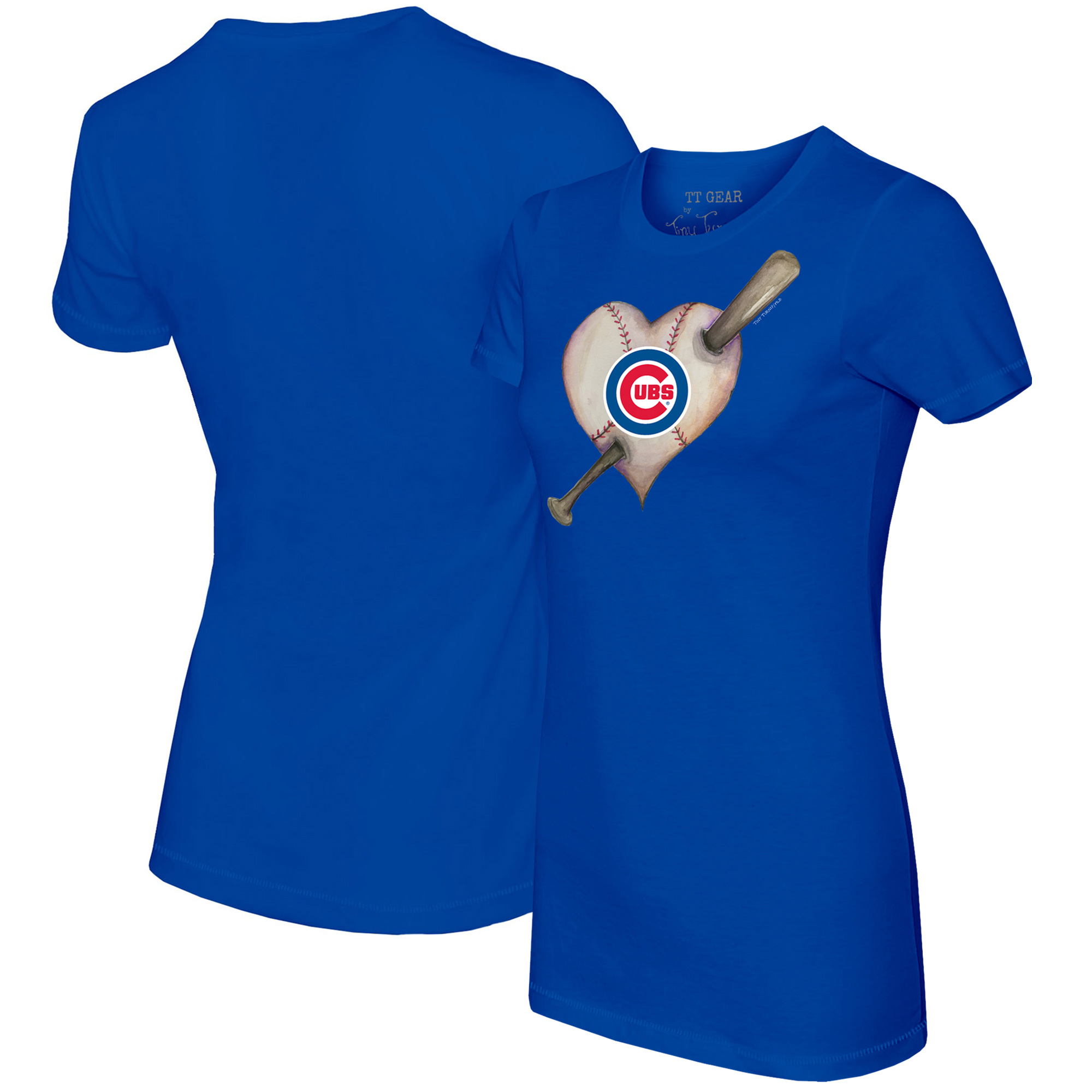 Women’s Tiny Turnip Royal Chicago Cubs Heart Bat T-Shirt