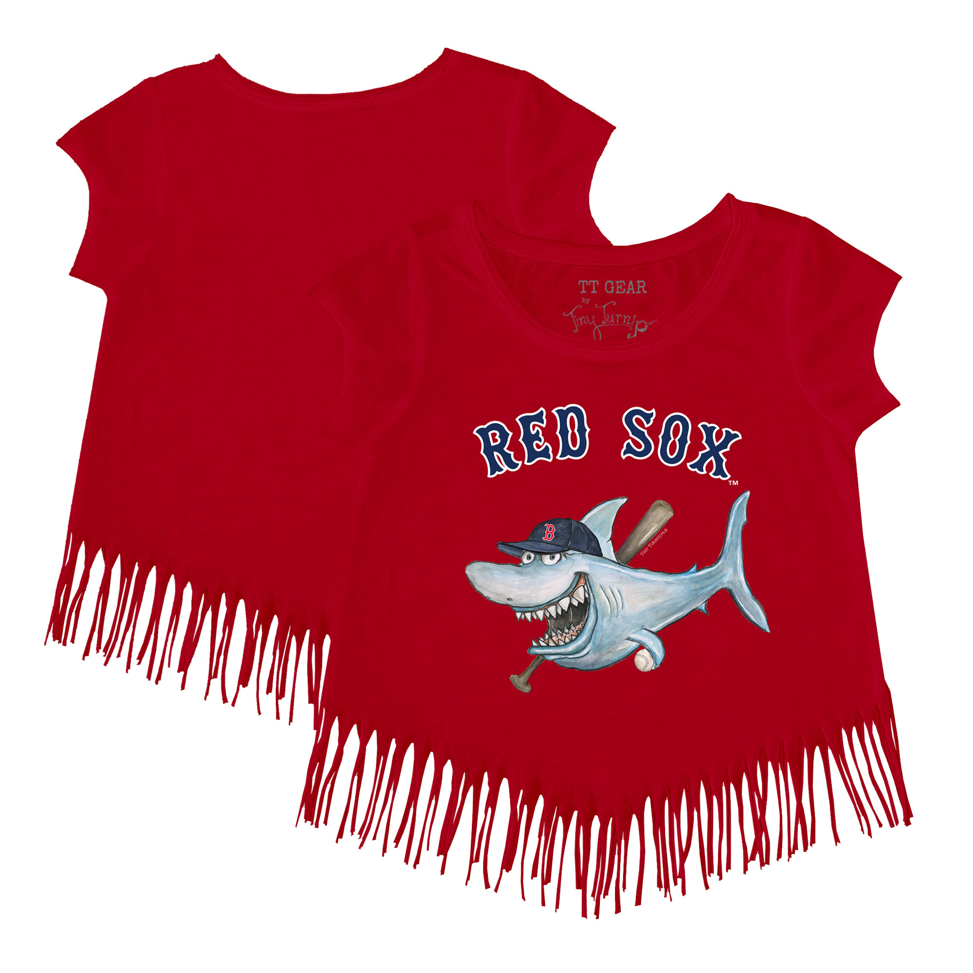 Girls Toddler Tiny Turnip Red Boston Red Sox Shark Fringe T-Shirt