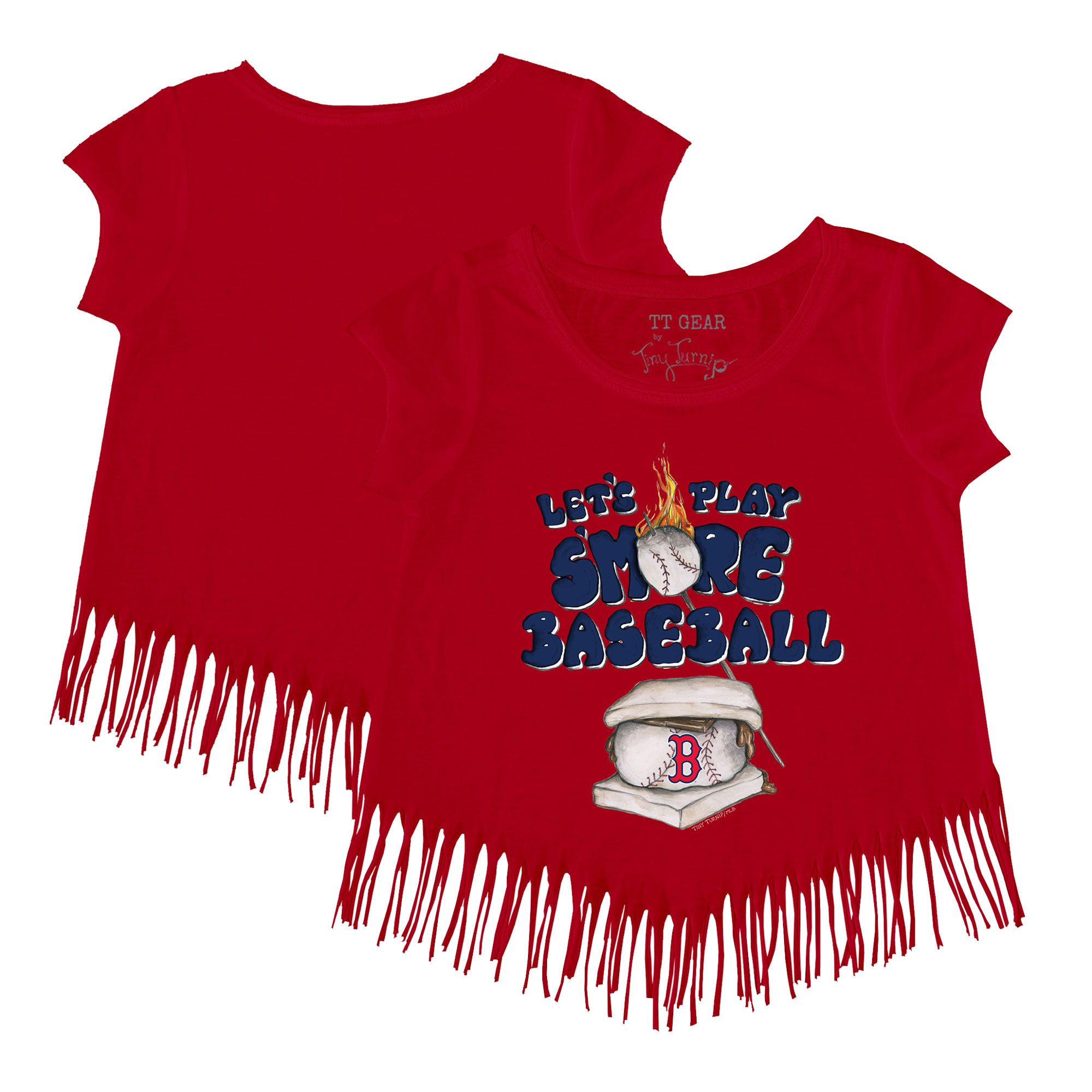 Girls Toddler Tiny Turnip Red Boston Red Sox Smores Fringe T-Shirt
