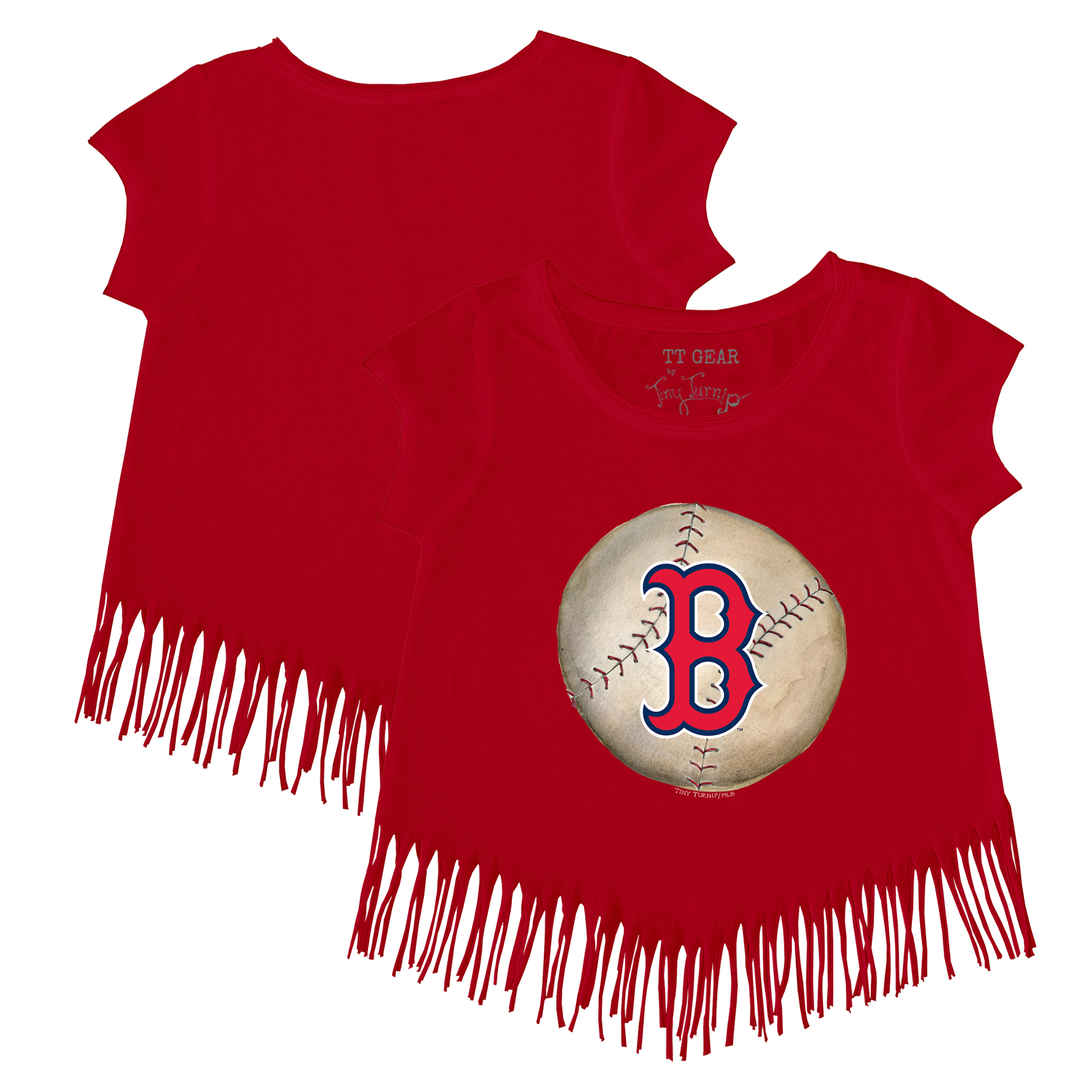 Girls Toddler Tiny Turnip Red Boston Red Sox Stitched Baseball Fringe T-Shirt
