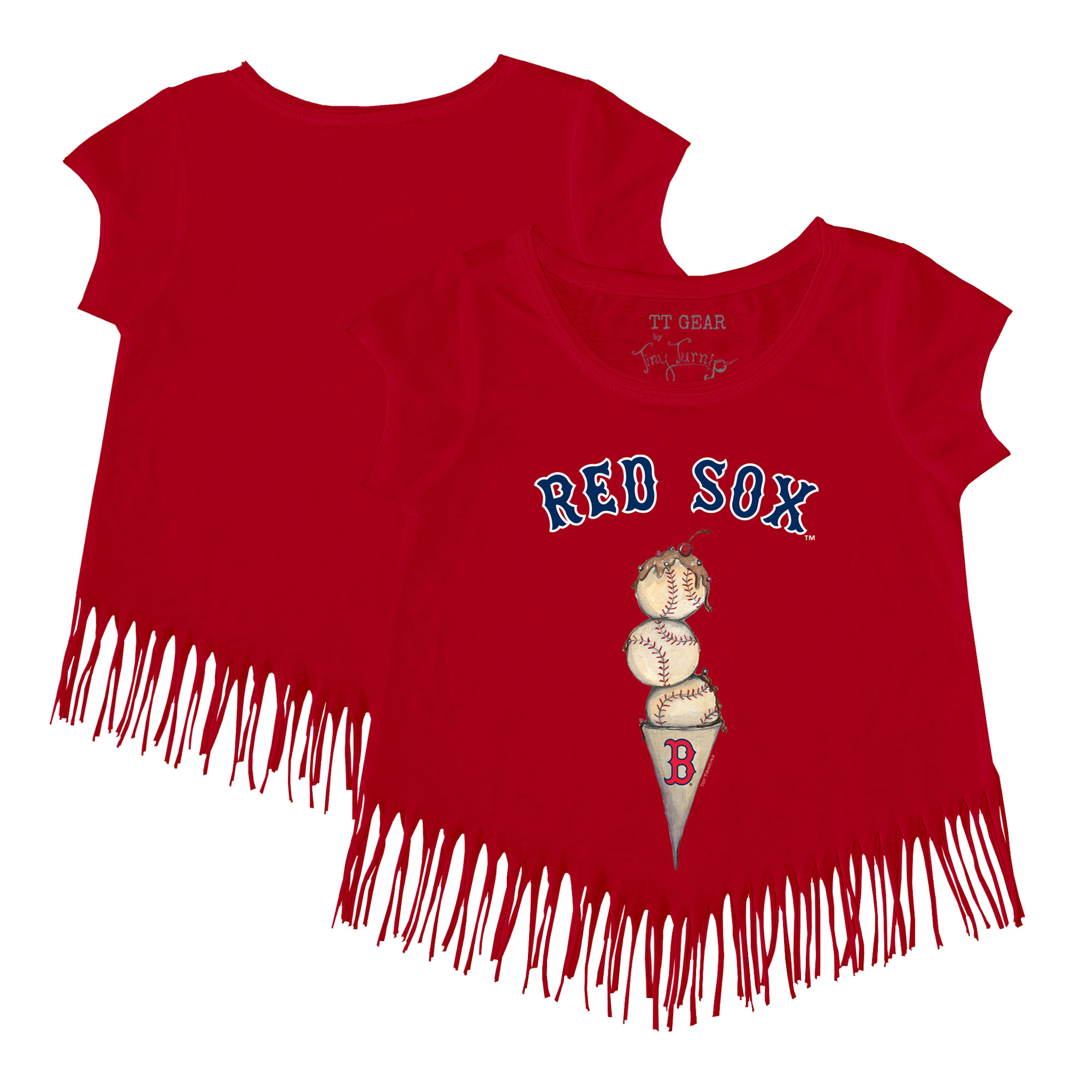 Girls Toddler Tiny Turnip Red Boston Red Sox Triple Scoop Fringe T-Shirt