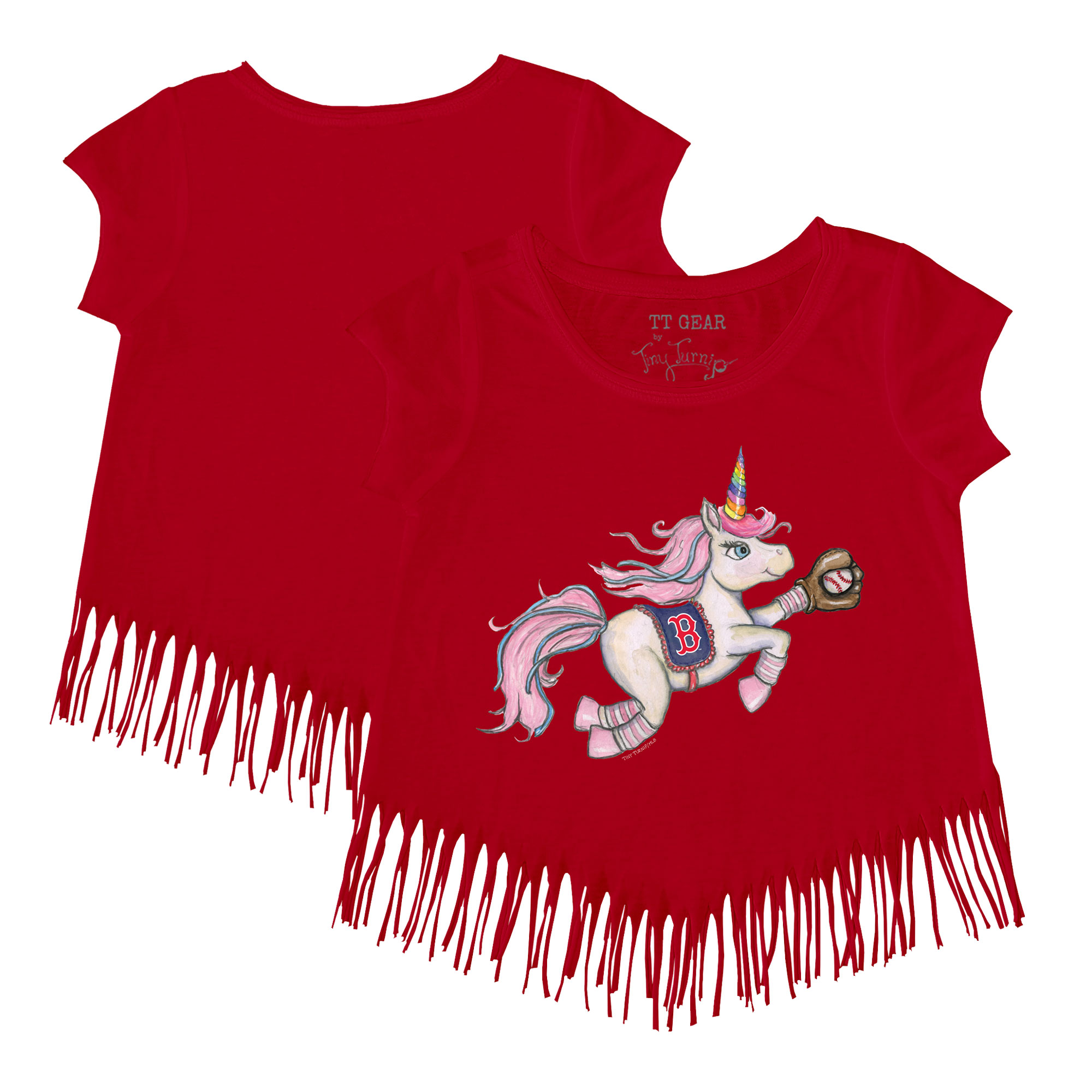 Girls Toddler Tiny Turnip Red Boston Red Sox Unicorn Fringe T-Shirt