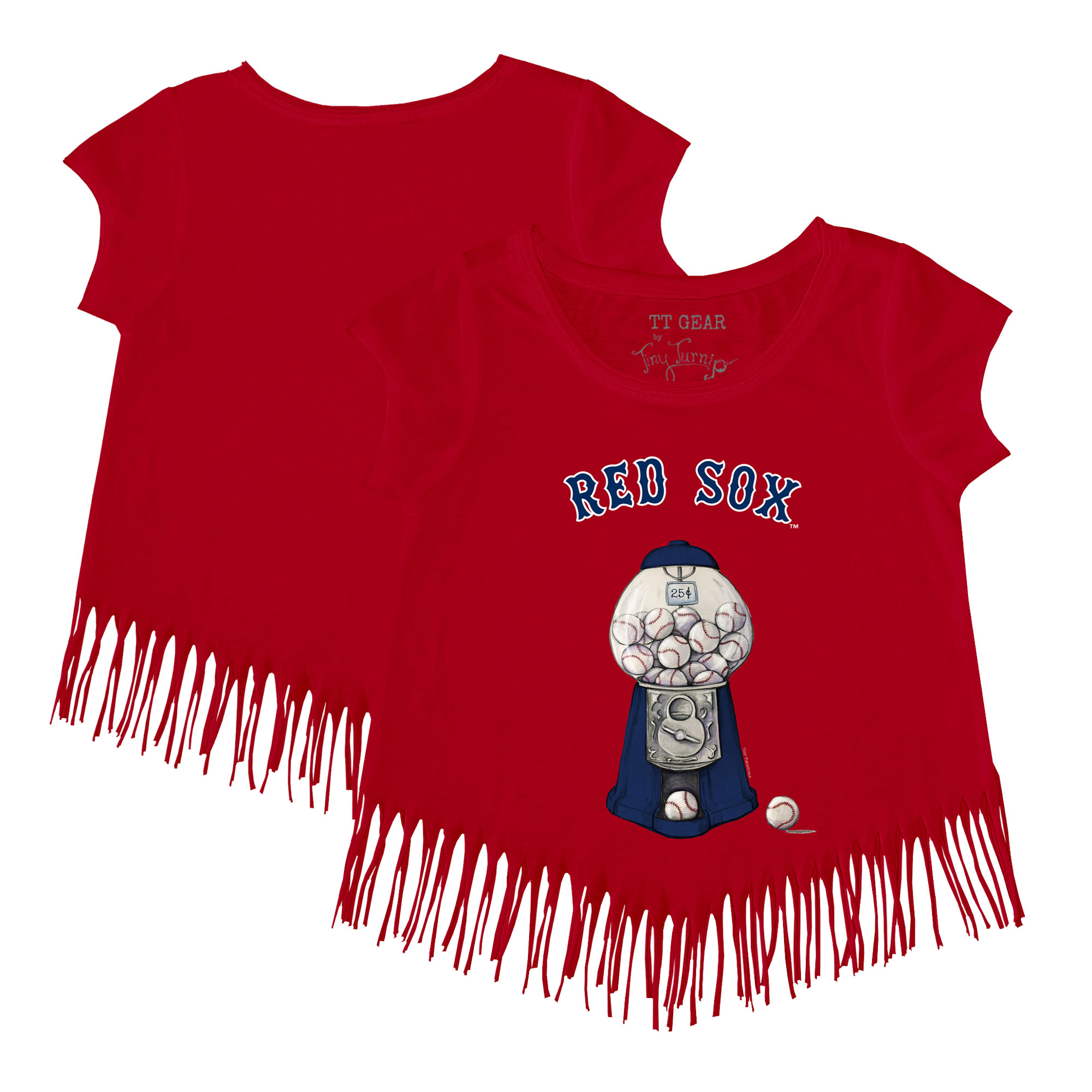 Girls Youth Tiny Turnip Red Boston Red Sox Gumball Fringe T-Shirt