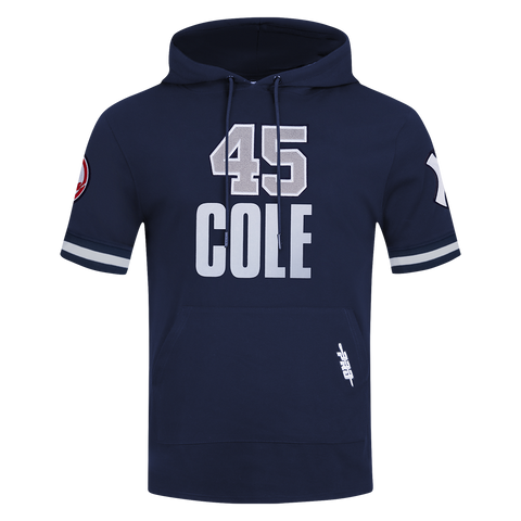 MLB NEW YORK YANKEES GERRIT COLE #45 CLASSIC PLAYER NAME AND NUMBER MEN'S SHORT SLEEVE PULLOVER HOODIE (MIDNIGHT NAVY)
