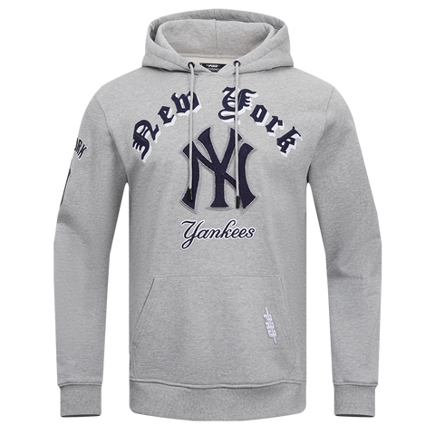 MLB NEW YORK YANKEES OLD ENGLISH MEN'S PULLOVER HOODIE (HEATHER GREY)