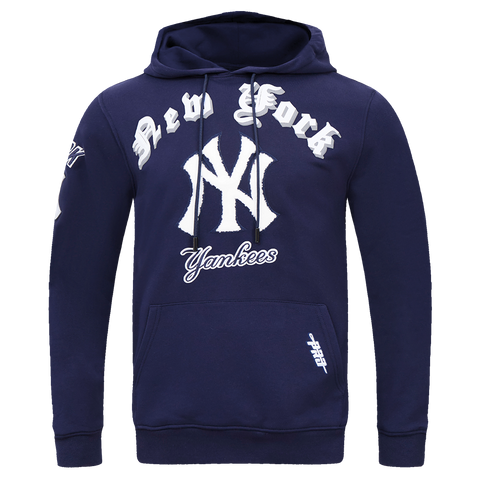 MLB NEW YORK YANKEES OLD ENGLISH MEN'S PULLOVER HOODIE (MIDNIGHT NAVY)