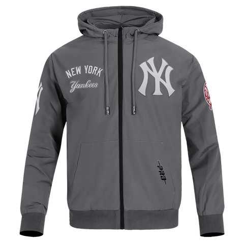 MLB NEW YORK YANKEES CLASSIC WIND SUIT MEN'S WOVEN FULL ZIP PULLOVER HOODIE (GRAY)