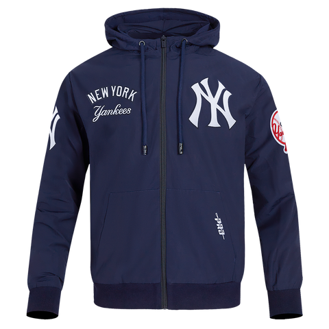 MLB NEW YORK YANKEES CLASSIC WIND SUIT MEN'S WOVEN FULL ZIP PULLOVER HOODIE (MIDNIGHT NAVY)