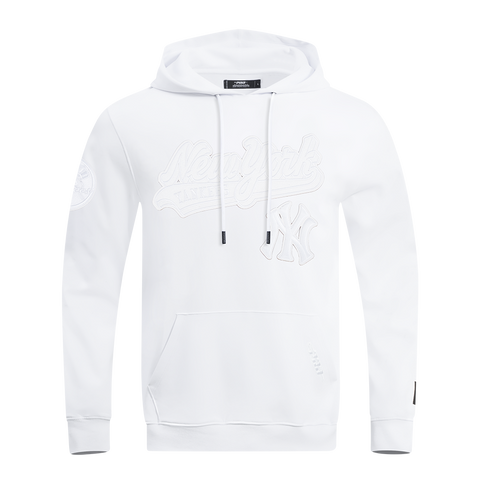 MLB NEW YORK YANKEES WHITE OUT MEN'S DOUBLE KNIT PULLOVER HOODIE (WHITE)