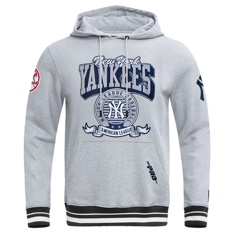 MLB NEW YORK YANKEES TEAM BADGE MEN'S RIB FLC PO HOODIE (HEATHER GREY/MIDNIGHT NAVY)