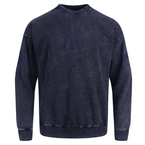 MLB NEW YORK YANKEES WASHED CLASSIC MEN'S ENZYME WASH DROP SHOULDER FT CREWNECK (WASHED MIDNIGHT NAVY)