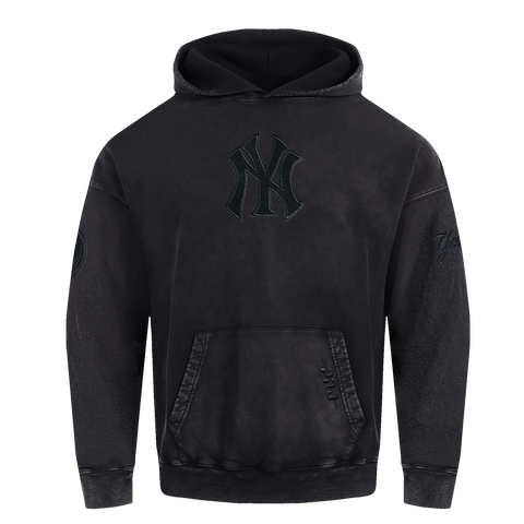 MLB NEW YORK YANKEES WASHED CLASSIC MEN'S ENZYME WASH DROP SHOULDER FT PO HOODIE (WASHED BLACK)