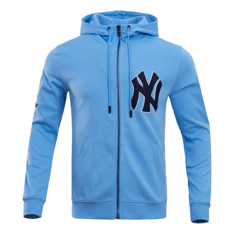 MLB NEW YORK YANKEES CLASSIC CHENILLE MEN'S FULL ZIP PULLOVER HOODIE (UNIVERSITY BLUE)