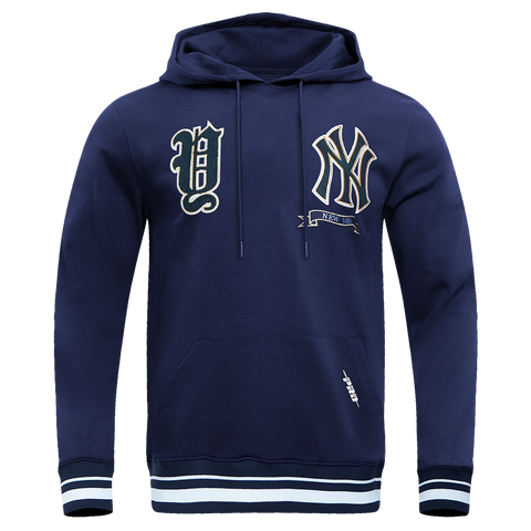 MLB NEW YORK YANKEES PRO PREP RIB FLEECE MEN'S PULLOVER HOODIE (MIDNIGHT NAVY)