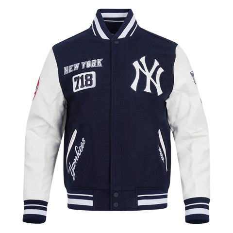 MLB NEW YORK YANKEES AREA CODE MEN'S RIB WOOL VARSITY JACKET (MIDNIGHT NAVY/WHITE)