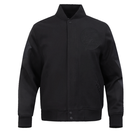 MLB NEW YORK YANKEES WASHED VANGUARD MEN'S ALL WOOL VARSITY JACKET (BLACK)